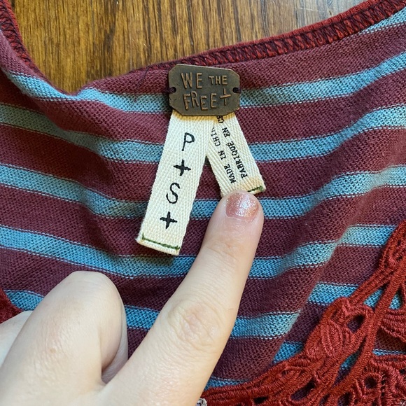Free People We The Free Henley Size S Red & Blue Stripes - Picture 3 of 3